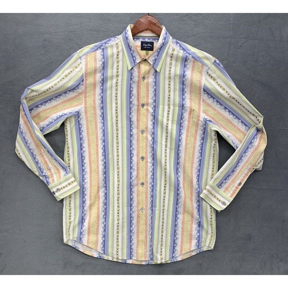 Indigo Palms Denim Co. Button Down Shirt Men's M Striped Floral Long Sleeve - Picture 1 of 16